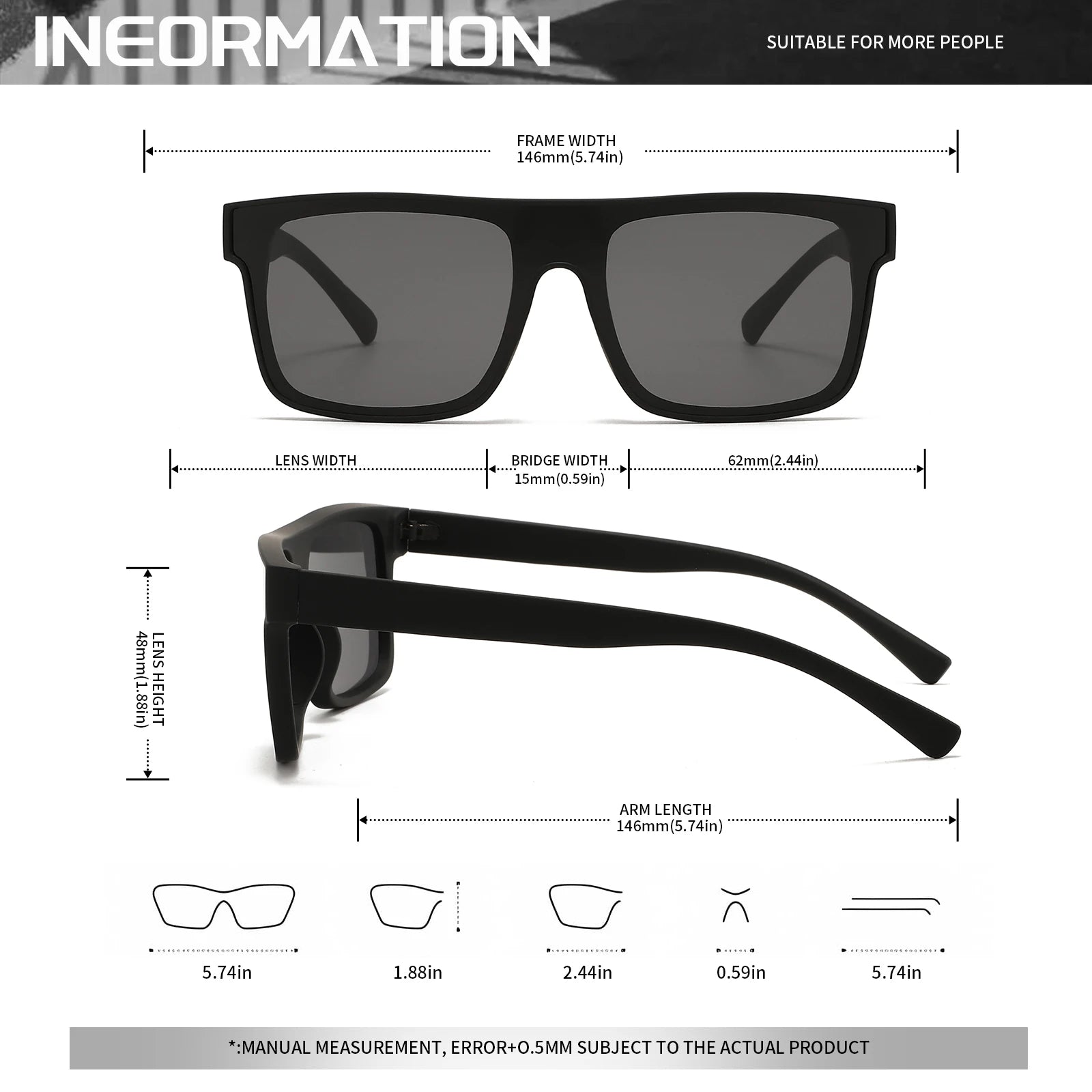 Classic Square Fashion Sports Sunglasses - Patterned Temples, Unisex for Cycling, Hiking, Travel - Perfect Gift