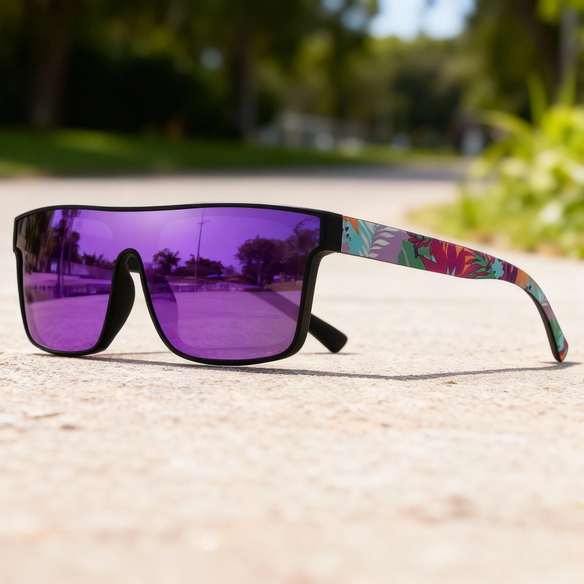 Classic Square Fashion Sports Sunglasses - Patterned Temples, Unisex for Cycling, Hiking, Travel - Perfect Gift